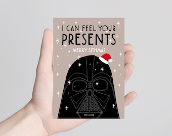 Cartolina di Natale / V*der's Sithmas Wishes / divertente cartolina per Natale per i fan della fantascienza con giochi di parole e frasi divertenti per il fratello degli uomini