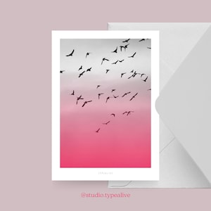 Tarjeta para varias ocasiones / AVES NO. 2 / Pájaros, cielo, volando, rojo, tarjeta, tarjeta de felicitación, sobre, regalo, mensaje, carta