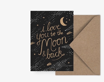 Postcard / To The Moon / Friendship Card with Quote Love Friendship