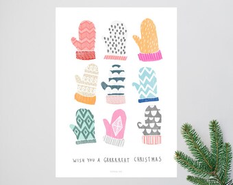 Brrright Christmas No. 2 / Weihnachten, kalt, Handschuhe, Typography Art, Kunstdruck Poster, Wall-Art