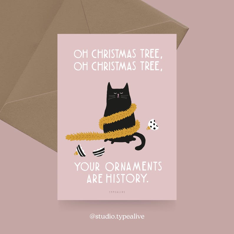 Weihnachtskarte / CHRISTMAS CAT NO. 1 / Lustige Postkarte zu Weihnachten mit Katze – Witziger Spruch, Postkarte mit Umschlag, für Cat Mums Bild 2