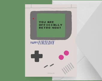 Cartão de aniversário / OFICIALMENTE RETRO / Cartão retrô engraçado para jogadores – cartão de aniversário engraçado para 30 ou 40 anos, anos 90