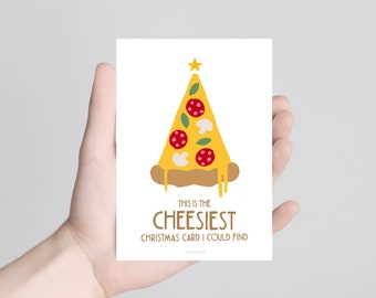 Weihnachtskarte / Cheesiest Christmas Card / lustige Karte zu Weihnachten mit Pizza als Geschenk für Freund oder Bruder mit witzigem Spruch