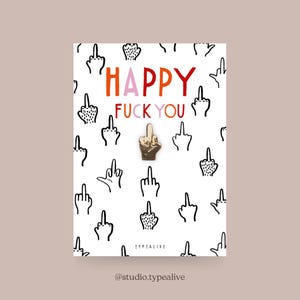 Anstecker / HAPPY FUCK YOU / Pin aus Messing mit Mittelfinger inkl. Karte und Spruch, als Glücksbringer, Weihnachtsgeschenk oder Geburtstag