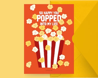 Carte d'amour / POPPED / Belle et drôle carte de Saint-Valentin avec du pop-corn, pour un anniversaire, avec un dicton romantique - pour votre partenaire, petite amie
