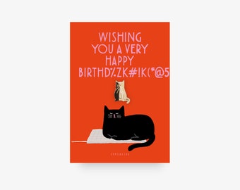 Pin / BIRTHDAY CAT NO. 2 / Goldener Katzen Anstecker mit Karte und Spruch als Geschenk für Katzenfans und Katzen Liebhaber Bff Glücksbringer