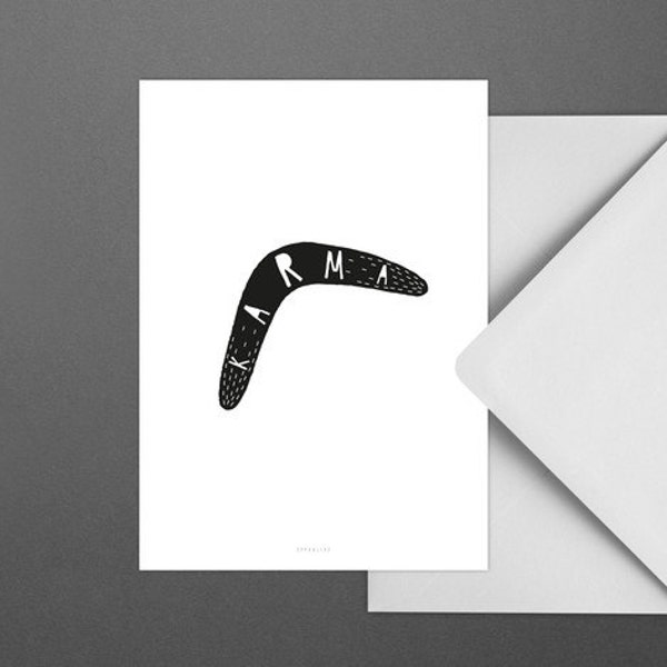 Postkarte Karma / Boomerang, Typography Art, Kunstdruck