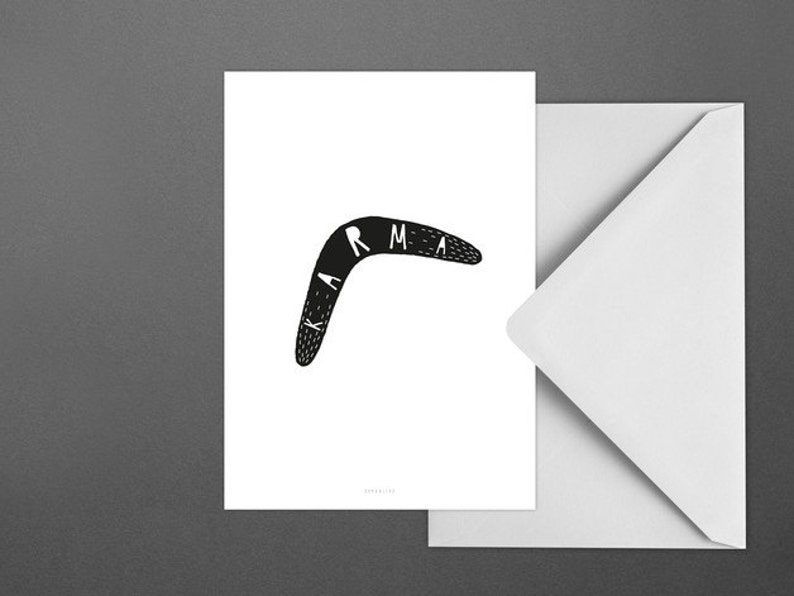 Postkarte Karma Boomerang Typography Art Kunstdruck Etsy