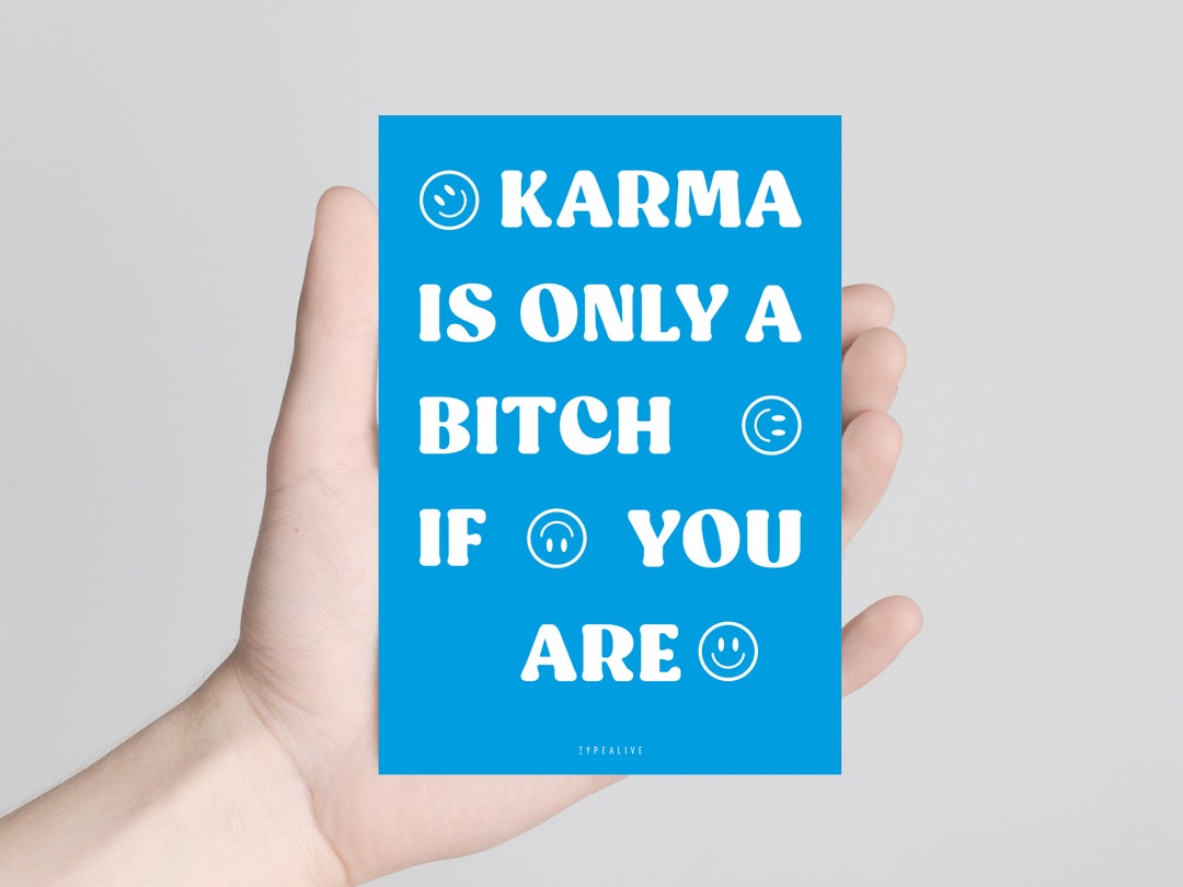 Postkarte / Karma Is Only / witzige retro Karte im 70 er Jahre Stil mit