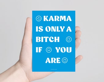 Postkarte / Karma Is Only / witzige retro Karte im 70 er Jahre Stil mit lustigem Spruch über Karma