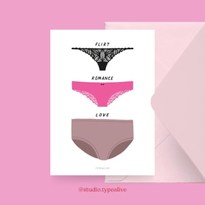 Enquête / FLIRT ROMANCE LOVE / Grappige en mooie Valentijnsdagkaart, voor een jubileum, met een grappig gezegde - voor je partner, ondergoed