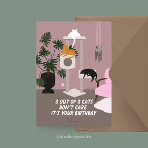 Geburtstagskarte / Petisfaction "Cats" 3 CATS BIRTHDAY / Postkarten Set Katze, lustige Geburtstagskarte mit Katze, Postkarte für Katzenfans