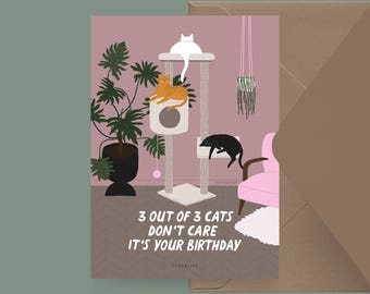 Carte d'anniversaire / Pétisfaction « Chats » 3 CATS BIRTHDAY / Set de cartes postales chat, carte d'anniversaire amusante avec chat, carte postale pour fans de chats