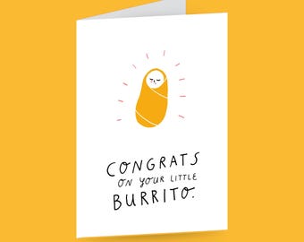 Greeting card / LITTLE BURRITO / Greeting card set with envelope, folding card for the birth of a baby, as a congratulations card for parents, newborn