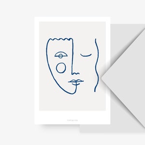 Carte pour diverses occasions / VISAGES NO. 2 / Carte postale pour de nombreuses occasions - comme salutation ou invitation pour les amis et la famille, illustration abstraite