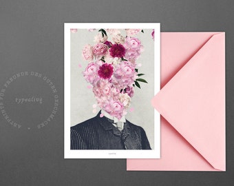 Postkarte Good Vibrations / Blume, Pink, Blüte, Karte, Grusskarte, Briefumschlag, Geschenk, Botschaft, Brief