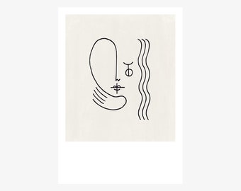 Faces No. 5 / Poster Gesicht One Line Art Print Minimalistischer Druck im Scandi Stil Geschenk zum Geburtstag Bild Vintage Stil Geometrisch