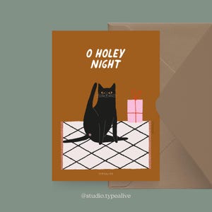 Weihnachtskarte / Petisfaction "Cats" HOLEY NIGHT / Weihnachtskarten Set, lustige Weihnachtskarte mit Katze, Postkarte für Katzenfans