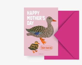 Carte postale / Fav / Carte amusante pour les mamans comme cadeau pour la fête des mères avec une phrase amusante : carte de fête des mères, canard, poussin