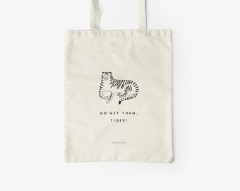 Baumwolltasche / TIGER / Öko-Stofftasche mit langen Henkeln, perfekt als Leinentasche zum Einkaufen, mit lustigem Spruch