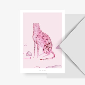Carte pour diverses occasions / CHATS SAUVAGES NO. 1 / Carte postale pour de nombreuses occasions - comme salutation ou invitation pour les amis et la famille, léopard, rose