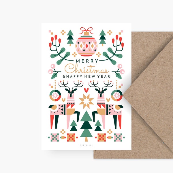 Weihnachtskarte / GEOMETRIC XMAS NO. 2 / schöne Postkarte zu Weihnachten, als Geschenk oder Anhänger, für Kinder, die Mama oder Freundin