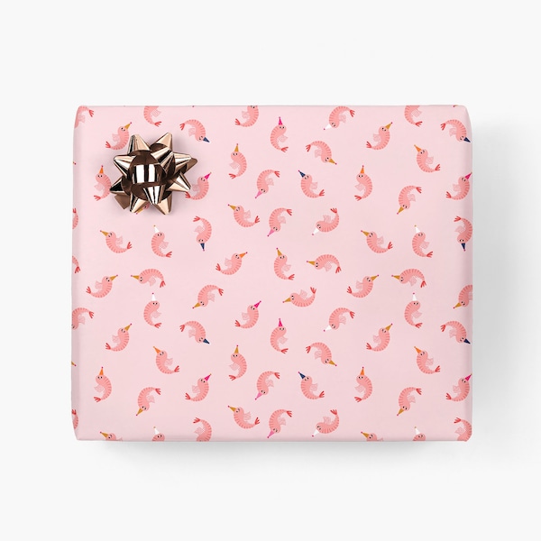 Geschenkpapier / PARTY SHRIMPS / Geschenkbögen mit Shrimps, schönes Geschenkpapier für Männer, für beste Freundin, Geburtstag, Weihnachten