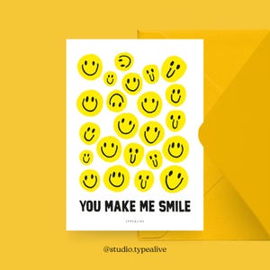 Tarjeta de amor / HAZME SONREÍR / Hermosa tarjeta de San Valentín con emoticones, para un aniversario, con un dicho romántico - para tu pareja, novia