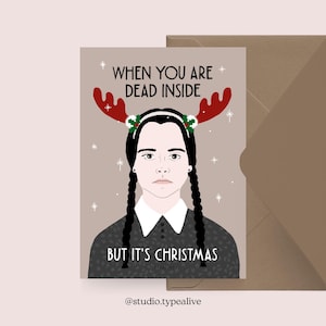 Tarjeta de Navidad / DEAD INSIDE / Postal divertida para Navidad con una chica mala y un dicho divertido - para amigos, familiares, colegas