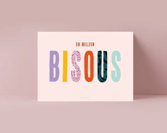 Postkarte / Un Million Bisous / Karte Danke mit Spruch Eine Millionen Küsse zum Geburtstag Grußkarte typografisch für alle Anlässe Mama Papa