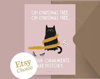 Weihnachtskarte / CHRISTMAS CAT NO. 1 / Lustige Postkarte zu Weihnachten mit Katze – Witziger Spruch, Postkarte mit Umschlag, für Cat Mums