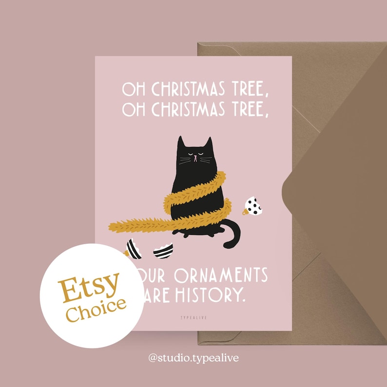 Weihnachtskarte / CHRISTMAS CAT NO. 1 / Lustige Postkarte zu Weihnachten mit Katze – Witziger Spruch, Postkarte mit Umschlag, für Cat Mums Einzeln