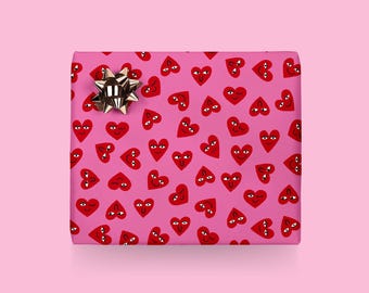 Papel de regalo / CORAZONES / Bonito papel de regalo con corazones, rosa, para mamá, para Navidad, boda, cumpleaños – hermoso empaque de regalo