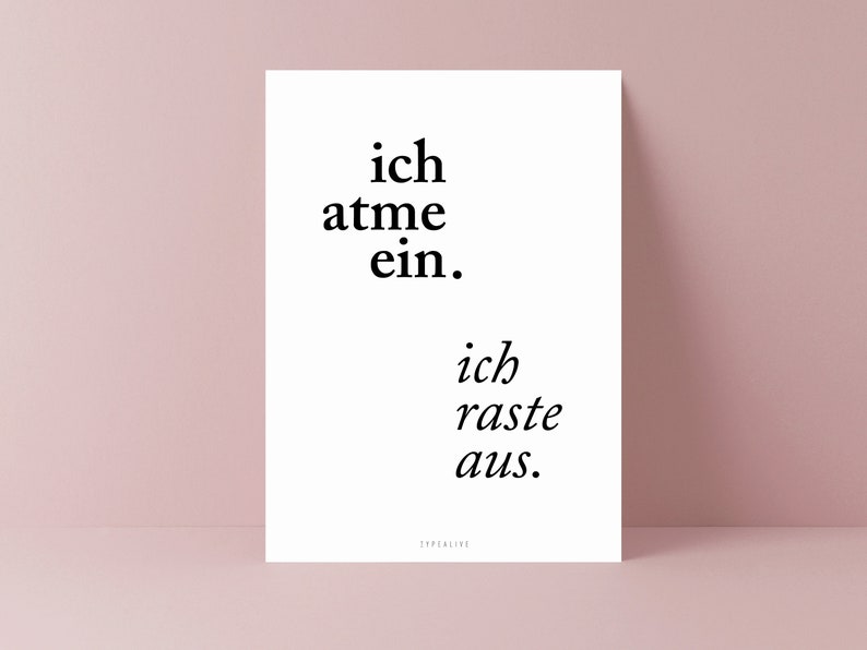 Postkarte / Ich Atme Ein / Lustige Karte mit Spruch typografische karte beste Freundin oder Familie Ich raste aus Yoga Bild 3