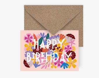 Postkarte / Bloomy Birthday / Süße Karte zum Geburtstag für Kinder mit Blumen Illustration Babykarte Hallo Baby Grußkarte Glückwunsch
