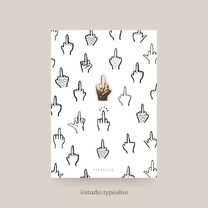 Distintivo / FUCK YOU / Spilla in ottone con dito medio con biglietto e scritta, come portafortuna, regalo di Natale o compleanno