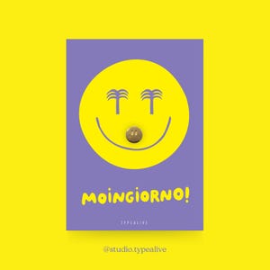 Distintivo / MOINGIORNO / Spilla sorridente in ottone con biglietto e scritta, come portafortuna, per Natale o come regalo di compleanno