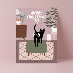 Christmas card / C007 You / funny Christmas card with black cat for cat lovers gift with funny saying in boho style