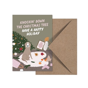 Weihnachtskarte / D005 Knockin Down / witzige Karte zu Weihnachten Hund für Hundehalter als Geschenk mit lustigem Spruch für Hunde Liebhaber Bild 2