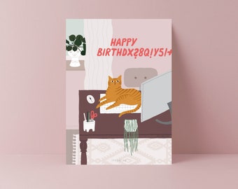 Birthday card / C014 Happy Birthdxyz / funny card with cat for cat lovers love birthday gift with saying red tabby