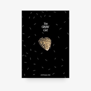 Distintivo / SOLID "You Grow Girl" / spilla in ottone con pianta con biglietto e scritta, come portafortuna, regalo di Natale