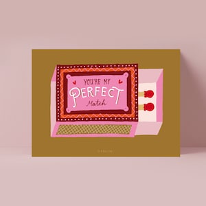 Postkarte / Perfect Match / Süße Karte für Verliebte zum Valentinstag mit Wortspiel Tinder Illustration Grußkarte Ich liebe dich Lustig