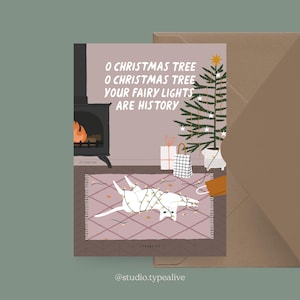 Weihnachtskarte / Petisfaction "Cats" FAIRY LIGHTS / Weihnachtskarten Set, lustige Weihnachtskarte mit Katze, Postkarte für Katzenfans