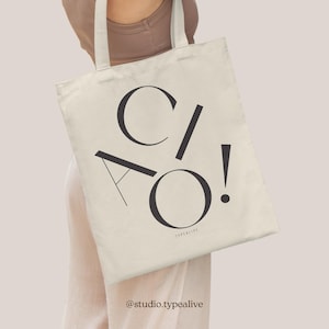 Baumwolltasche / CIAO / Öko-Stofftasche zum Einkaufen, Tasche aus Jute, mit lustigem Spruch, perfekt als Geschenk, wiederverwendbar