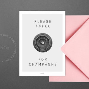 Postkarte Please Press / Champagne, Button, Push, Card, Postcard, Greeting Card, Envelope, Present, Message, Letter