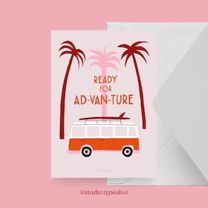 Carte de voyage / AD-VAN-TURE / carte postale pour de nombreuses occasions - comme salutation ou invitation pour les amis et la famille, van, voyage, vacances, liberté