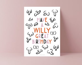 Postcard / Willy Great Birthday / Funny dick card for Him for Men to say Happy Birthday wishes Greeting Card for Brother or Ex Birthday Card