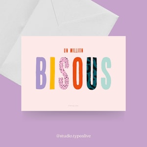 Liebes-Karte / UN MILLION BISOUS / Lustige und schöne Valentinstagskarte, zum Jubiläum, mit witzigem Spruch – für den Partner