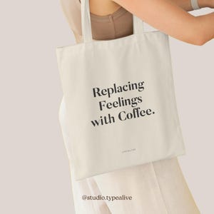 Baumwolltasche / REPLACING FEELINGS / Öko-Stofftasche zum Einkaufen, Tasche aus Jute, mit lustigem Spruch, perfekt als Geschenk