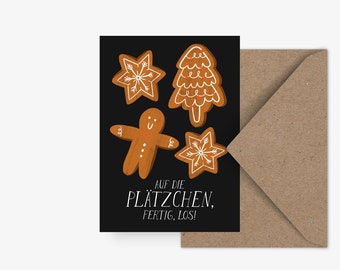 Weihnachtskarte / PLÄTZCHEN NO. 2 / lustige Postkarte zu Weihnachten, als Geschenk oder Anhänger, für Kinder, die Mama oder Freundin